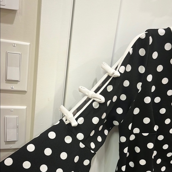 Shelby & Palmer Black and White Polka Dot Sheath Dress with Bell Sleeves - Picture 4 of 6